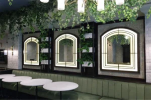 Wall-mounted menu displays in a restaurant interior